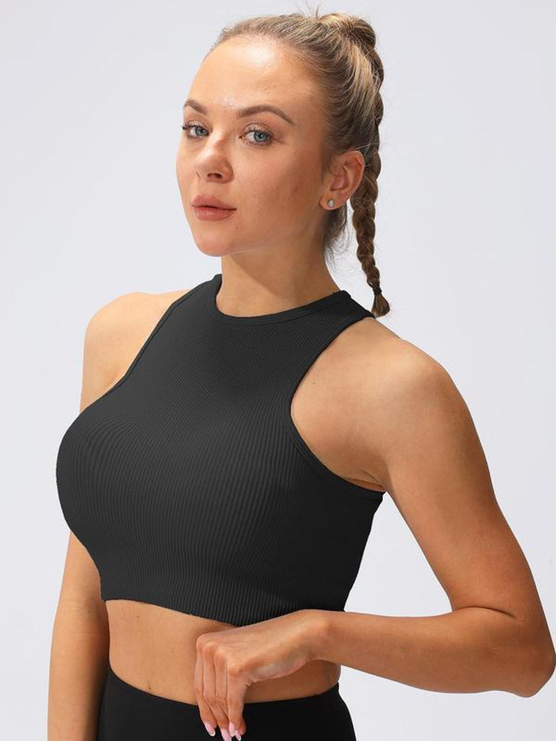 Women'S Solid Ribbed Sports Bra, Breathable Sweat-Absorbing Comfortable Athletic Sports Tank Top, Running Vest, Ladies Sportswear for Indoor Outdoor Wear