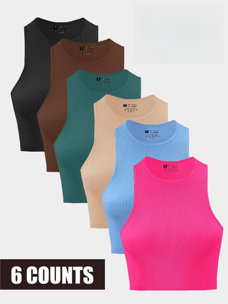 Women'S Solid Ribbed Sports Bra, Breathable Sweat-Absorbing Comfortable Athletic Sports Tank Top, Running Vest, Ladies Sportswear for Indoor Outdoor Wear