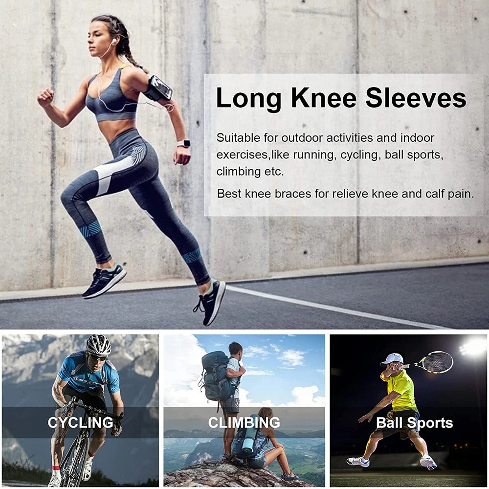 Anti-Slip Lengthen Knee Pad Long Leg Sleeve Bandage Compression Knee Brace Running Sports Warmth Elastic Knee Protector