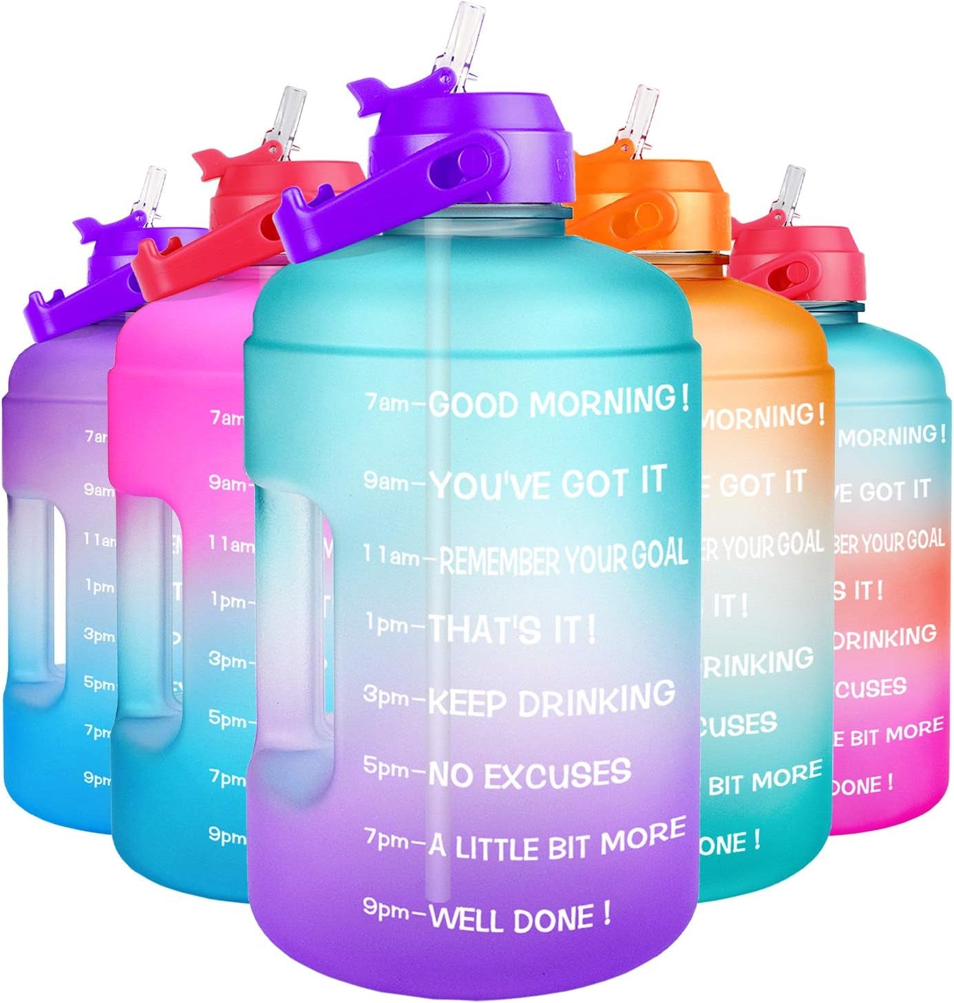 1 Gallon Water Bottle - with Straw & Motivational Time Marker Leak-Proof BPA Free Reusable Gym Sports Outdoor Large(128Oz/73Oz) Capacity Water Jug