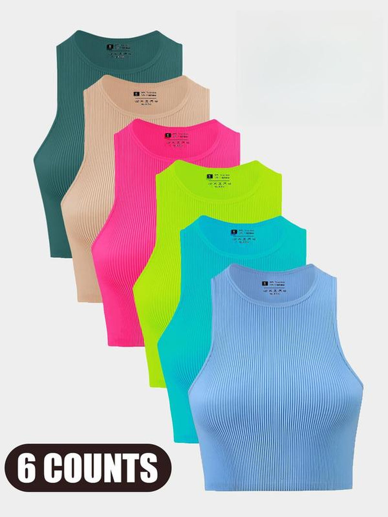 Women'S Solid Ribbed Sports Bra, Breathable Sweat-Absorbing Comfortable Athletic Sports Tank Top, Running Vest, Ladies Sportswear for Indoor Outdoor Wear