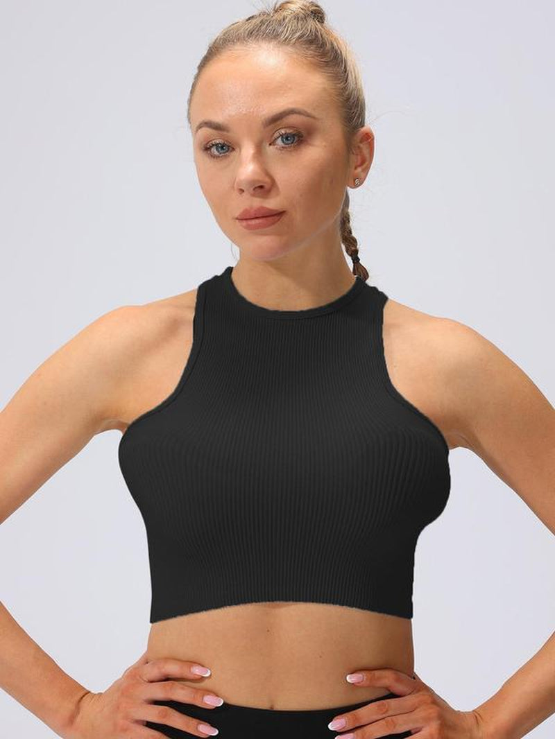 Women'S Solid Ribbed Sports Bra, Breathable Sweat-Absorbing Comfortable Athletic Sports Tank Top, Running Vest, Ladies Sportswear for Indoor Outdoor Wear