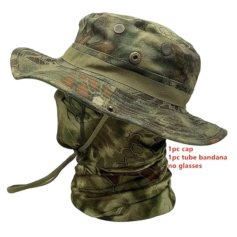 Camouflage Boonie Cap Balaclava Hat Suit Foldable Soft Hat Outdoor Hunting Fishing Wide Brimmed Hat Sunscreen Caps