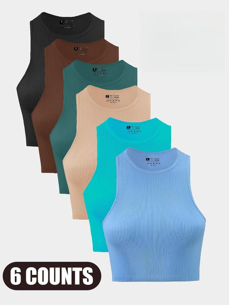 Women'S Solid Ribbed Sports Bra, Breathable Sweat-Absorbing Comfortable Athletic Sports Tank Top, Running Vest, Ladies Sportswear for Indoor Outdoor Wear