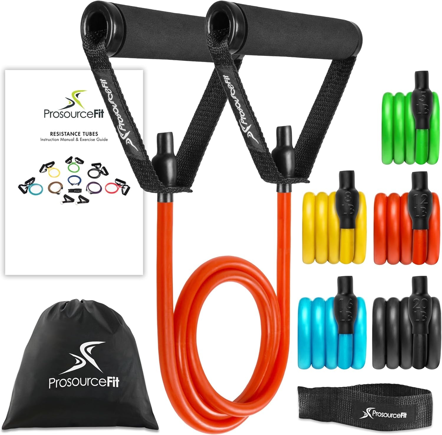 Single Stackable Resistance Bands with Door Anchor and Exercise Guide, 5-8 LB, Heavy Duty Fitness Tube for Full-Body Exercises and Home Workouts, Green